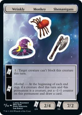 Wrinkly Monkey Shenanigans trading card from Unfinity Wrinkly Monkey Shenanigans - Unfinity Magic: The Gathering trading card