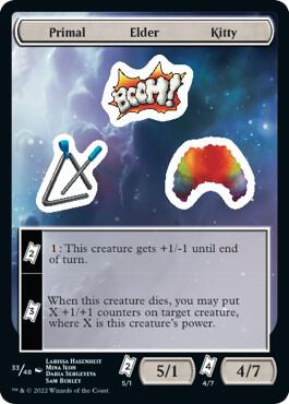 Primal Elder Kitty trading card from Unfinity Primal Elder Kitty - Unfinity Magic: The Gathering trading card