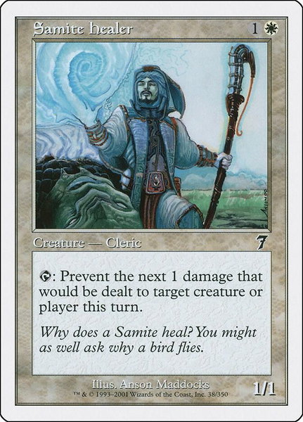 Samite Healer trading card from 7th Edition Samite Healer - 7th Edition Magic: The Gathering trading card