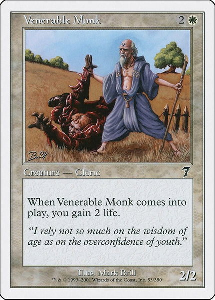 Venerable Monk trading card from 7th Edition Venerable Monk - 7th Edition Magic: The Gathering trading card