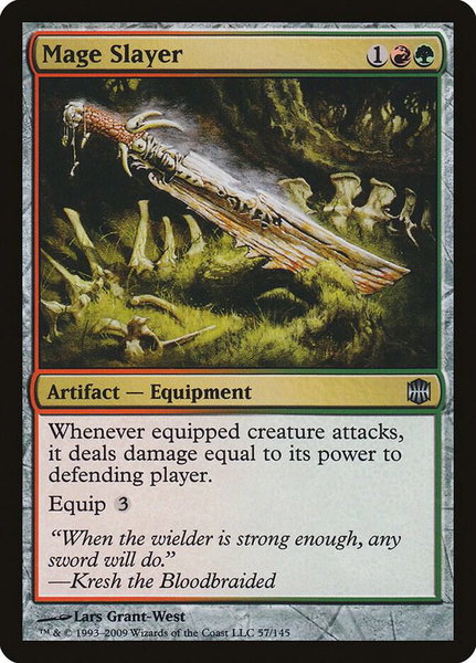 Mage Slayer trading card from Alara Reborn Mage Slayer - Alara Reborn Magic: The Gathering trading card