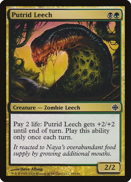 Putrid Leech trading card from Alara Reborn Putrid Leech - Alara Reborn Magic: The Gathering trading card