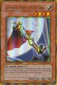 Elemental Hero Captain Gold trading card from Gold Series 2009 Elemental Hero Captain Gold - Gold Series 2009 YuGiOh trading card