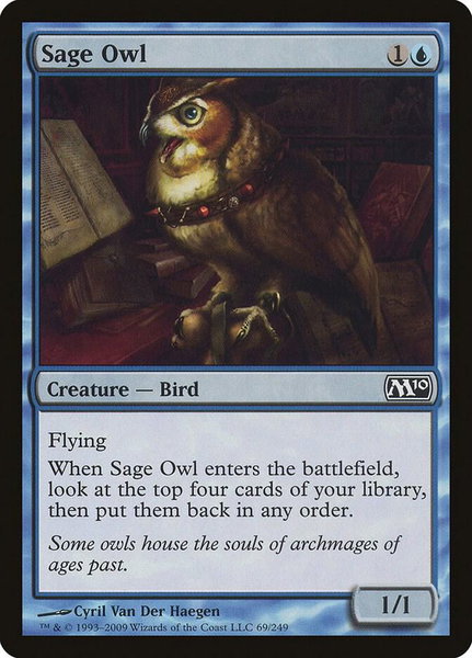 Sage Owl trading card from Magic 2010 (M10) Sage Owl - Magic 2010 (M10) Magic: The Gathering trading card