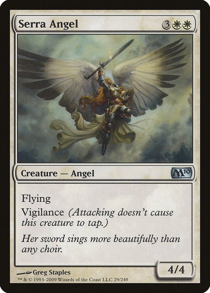 Serra Angel trading card from Magic 2010 (M10) Serra Angel - Magic 2010 (M10) Magic: The Gathering trading card