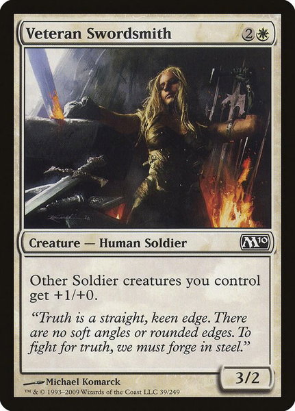 Veteran Swordsmith trading card from Magic 2010 (M10) Veteran Swordsmith - Magic 2010 (M10) Magic: The Gathering trading card