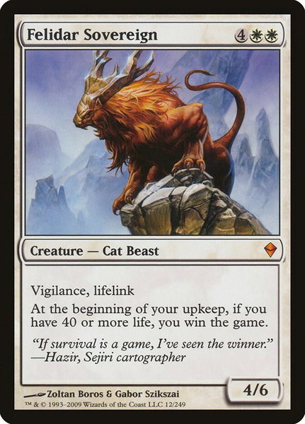 Felidar Sovereign trading card from Zendikar Felidar Sovereign - Zendikar Magic: The Gathering trading card
