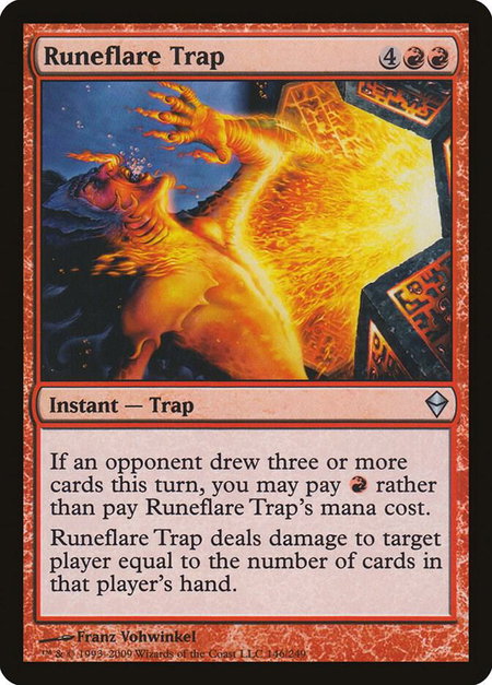 Runeflare Trap trading card from Zendikar Runeflare Trap - Zendikar Magic: The Gathering trading card