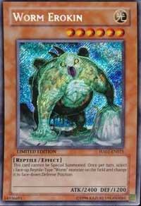 Worm Erokin trading card from Hidden Arsenal Worm Erokin - Hidden Arsenal YuGiOh trading card