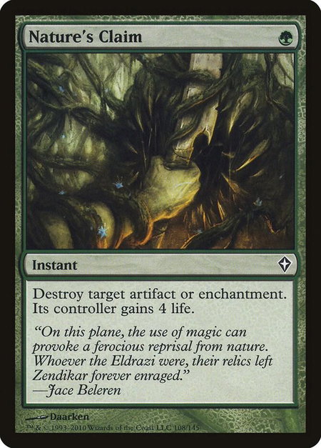 Nature's Claim trading card from Worldwake Nature's Claim - Worldwake Magic: The Gathering trading card