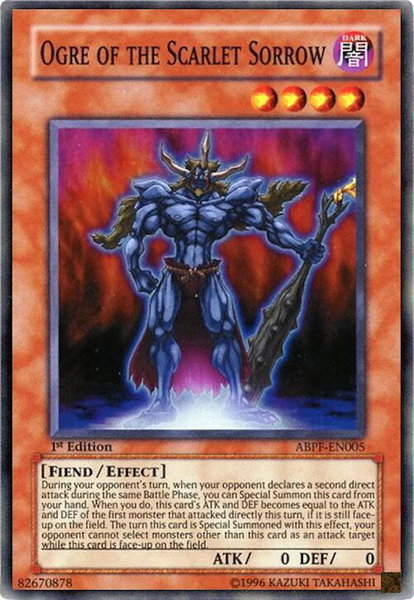 Ogre of the Scarlet Sorrow trading card from Absolute Powerforce Ogre of the Scarlet Sorrow - Absolute Powerforce YuGiOh trading card