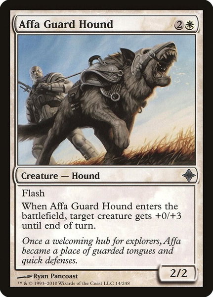Affa Guard Hound trading card from Rise of the Eldrazi Affa Guard Hound - Rise of the Eldrazi Magic: The Gathering trading card