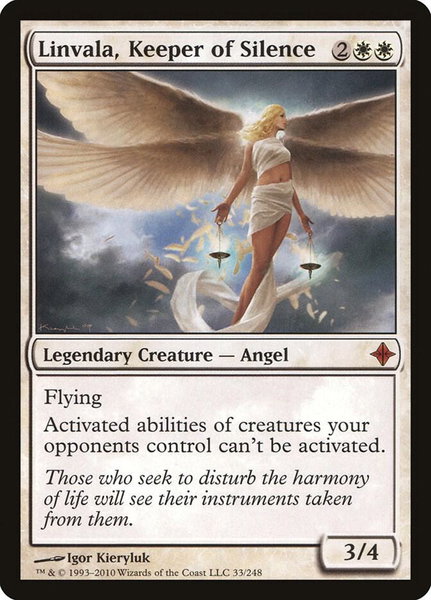 Linvala, Keeper of Silence trading card from Rise of the Eldrazi Linvala, Keeper of Silence - Rise of the Eldrazi Magic: The Gathering trading card