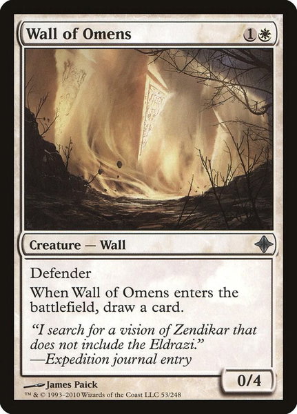 Wall of Omens trading card from Rise of the Eldrazi Wall of Omens - Rise of the Eldrazi Magic: The Gathering trading card