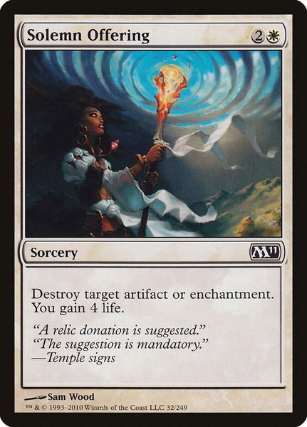 Solemn Offering trading card from Magic 2011 (M11) Solemn Offering - Magic 2011 (M11) Magic: The Gathering trading card