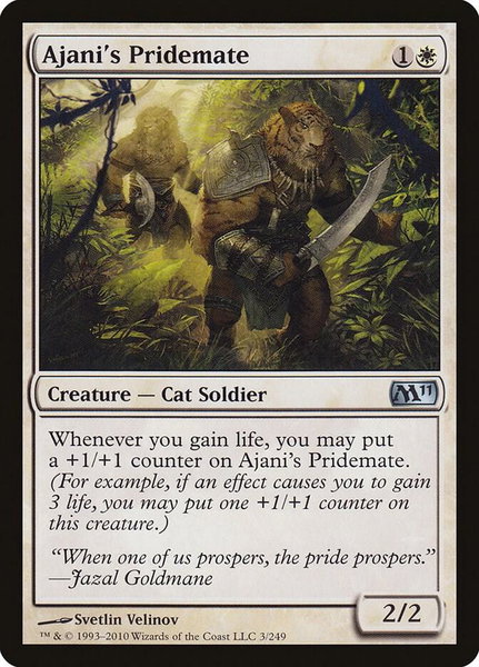 Ajani's Pridemate trading card from Magic 2011 (M11) Ajani's Pridemate - Magic 2011 (M11) Magic: The Gathering trading card