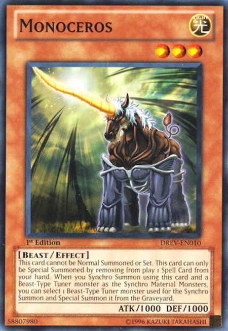 Monoceros trading card from Duelist Revolution Monoceros - Duelist Revolution YuGiOh trading card