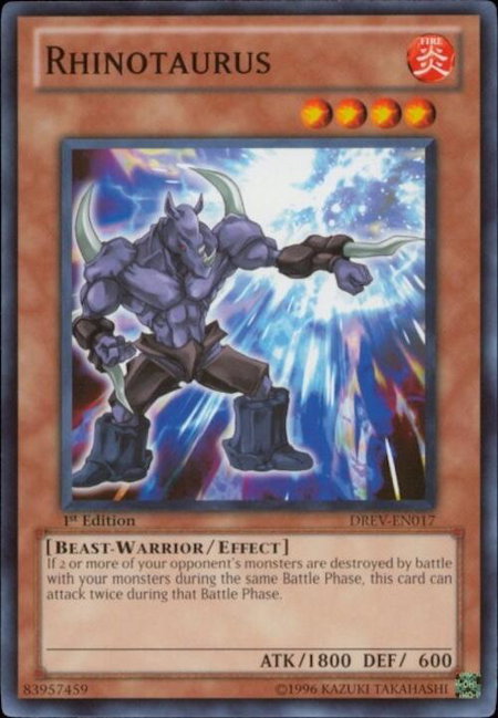 Rhinotaurus trading card from Duelist Revolution Rhinotaurus - Duelist Revolution YuGiOh trading card