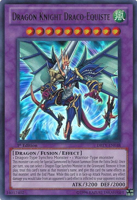 Dragon Knight Draco-Equiste trading card from Duelist Revolution Dragon Knight Draco-Equiste - Duelist Revolution YuGiOh trading card