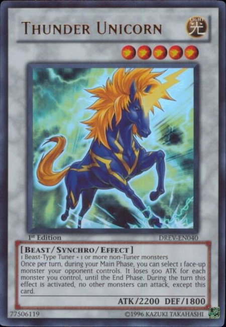 Thunder Unicorn trading card from Duelist Revolution Thunder Unicorn - Duelist Revolution YuGiOh trading card