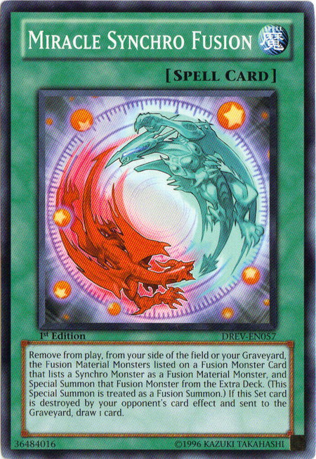 Miracle Synchro Fusion trading card from Duelist Revolution Miracle Synchro Fusion - Duelist Revolution YuGiOh trading card