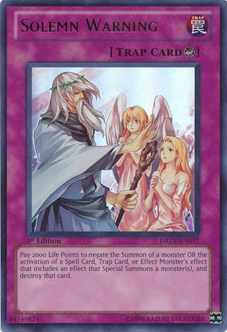 Solemn Warning trading card from Duelist Revolution Solemn Warning - Duelist Revolution YuGiOh trading card