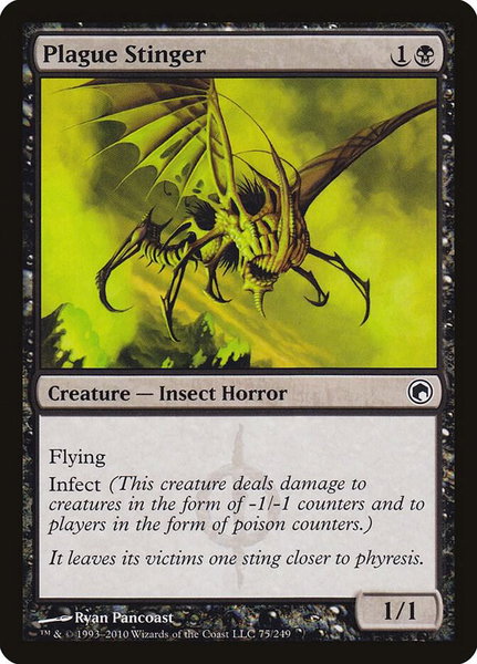 Plague Stinger trading card from Scars of Mirrodin Plague Stinger - Scars of Mirrodin Magic: The Gathering trading card