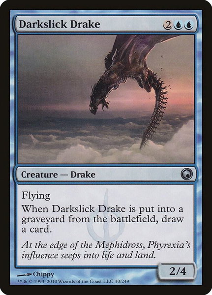 Darkslick Drake trading card from Scars of Mirrodin Darkslick Drake - Scars of Mirrodin Magic: The Gathering trading card