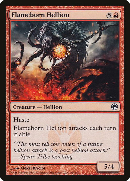 Flameborn Hellion trading card from Scars of Mirrodin Flameborn Hellion - Scars of Mirrodin Magic: The Gathering trading card