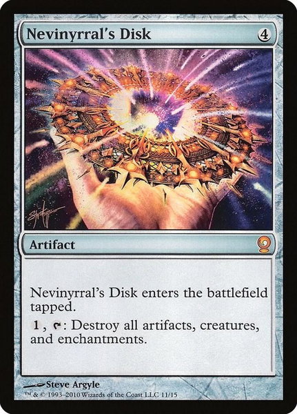 Nevinyrral's Disk trading card from From the Vault: Relics Nevinyrral's Disk - From the Vault: Relics Magic: The Gathering trading card