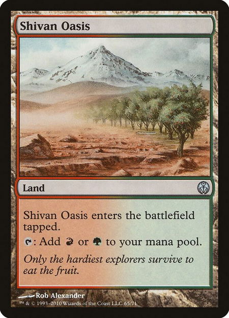 Shivan Oasis trading card from Duel Decks: Phyrexia vs. the Coalition Shivan Oasis - Duel Decks: Phyrexia vs. the Coalition Magic: The Gathering trading card