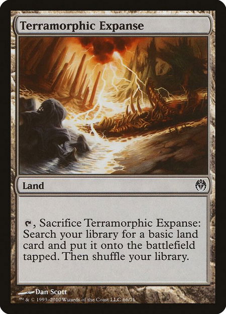 Terramorphic Expanse trading card from Duel Decks: Phyrexia vs. the Coalition Terramorphic Expanse - Duel Decks: Phyrexia vs. the Coalition Magic: The Gathering trading card