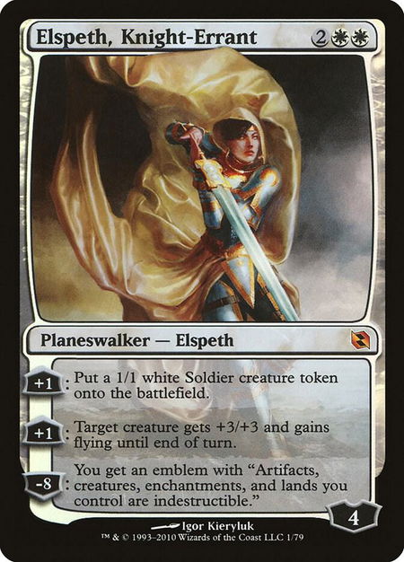 Elspeth, Knight-Errant trading card from Duel Decks: Elspeth vs. Tezzeret Elspeth, Knight-Errant - Duel Decks: Elspeth vs. Tezzeret Magic: The Gathering trading card