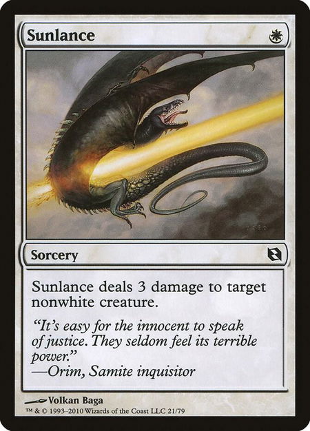 Sunlance trading card from Duel Decks: Elspeth vs. Tezzeret Sunlance - Duel Decks: Elspeth vs. Tezzeret Magic: The Gathering trading card