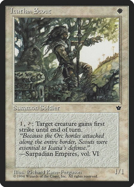 Icatian Scout (Kane-Ferguson) trading card from Fallen Empires Icatian Scout (Kane-Ferguson) - Fallen Empires Magic: The Gathering trading card
