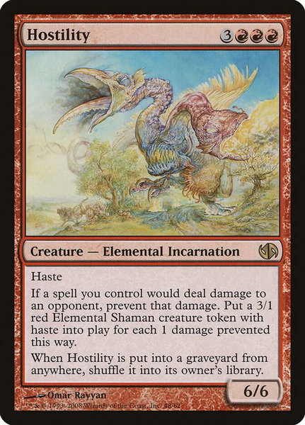 Hostility trading card from Duel Decks: Jace vs. Chandra Hostility - Duel Decks: Jace vs. Chandra Magic: The Gathering trading card