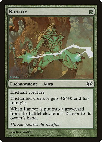 Rancor trading card from Duel Decks: Garruk vs. Liliana Rancor - Duel Decks: Garruk vs. Liliana Magic: The Gathering trading card
