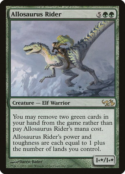 Allosaurus Rider trading card from Duel Decks: Elves vs. Goblins Allosaurus Rider - Duel Decks: Elves vs. Goblins Magic: The Gathering trading card