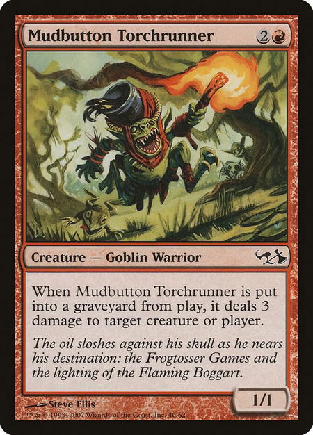 Mudbutton Torchrunner trading card from Duel Decks: Elves vs. Goblins Mudbutton Torchrunner - Duel Decks: Elves vs. Goblins Magic: The Gathering trading card