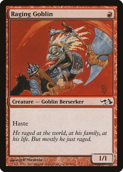 Raging Goblin trading card from Duel Decks: Elves vs. Goblins Raging Goblin - Duel Decks: Elves vs. Goblins Magic: The Gathering trading card