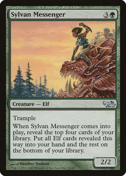 Sylvan Messenger trading card from Duel Decks: Elves vs. Goblins Sylvan Messenger - Duel Decks: Elves vs. Goblins Magic: The Gathering trading card