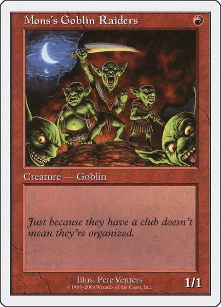 Mons's Goblin Raiders trading card from Starter 2000 Mons's Goblin Raiders - Starter 2000 Magic: The Gathering trading card