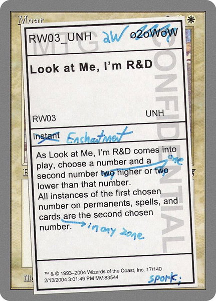 Look at Me, I'm R&D trading card from Unhinged Look at Me, I'm R&D - Unhinged Magic: The Gathering trading card