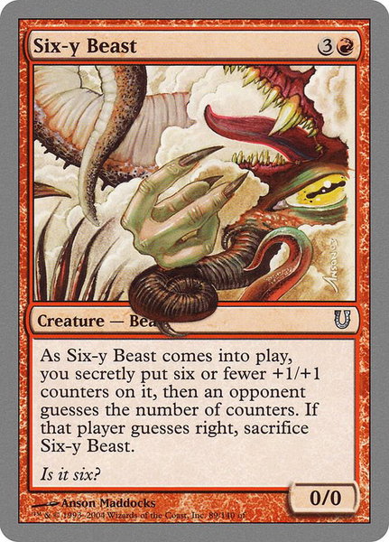 Six-y Beast trading card from Unhinged Six-y Beast - Unhinged Magic: The Gathering trading card