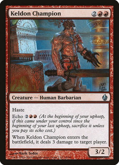 Keldon Champion trading card from Premium Deck Series: Fire and Lightning Keldon Champion - Premium Deck Series: Fire and Lightning Magic: The Gathering trading card
