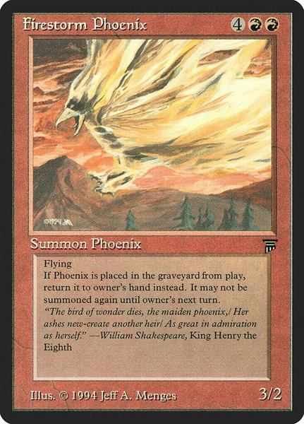 Firestorm Phoenix trading card from Legends Firestorm Phoenix - Legends Magic: The Gathering trading card