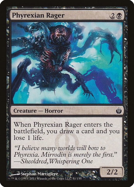 Phyrexian Rager trading card from Mirrodin Besieged Phyrexian Rager - Mirrodin Besieged Magic: The Gathering trading card