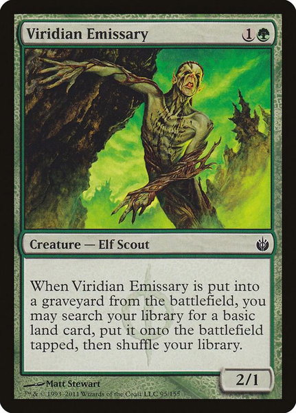 Viridian Emissary trading card from Mirrodin Besieged Viridian Emissary - Mirrodin Besieged Magic: The Gathering trading card