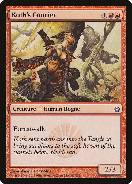 Koth's Courier trading card from Mirrodin Besieged Koth's Courier - Mirrodin Besieged Magic: The Gathering trading card
