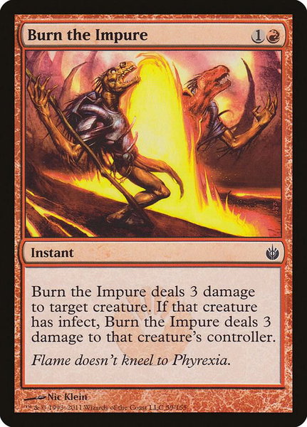 Burn the Impure trading card from Mirrodin Besieged Burn the Impure - Mirrodin Besieged Magic: The Gathering trading card